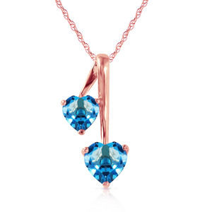 14K.SOLID GOLD HEARTS NECKLACE WITH NATURAL BLUE TOPAZ (Rose Gold)